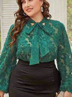 Chic Plus-Size Tie-Bow Commuter Shirt