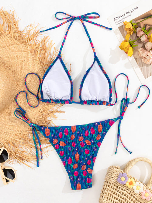 Lace-Up Pleated Bikini Delight