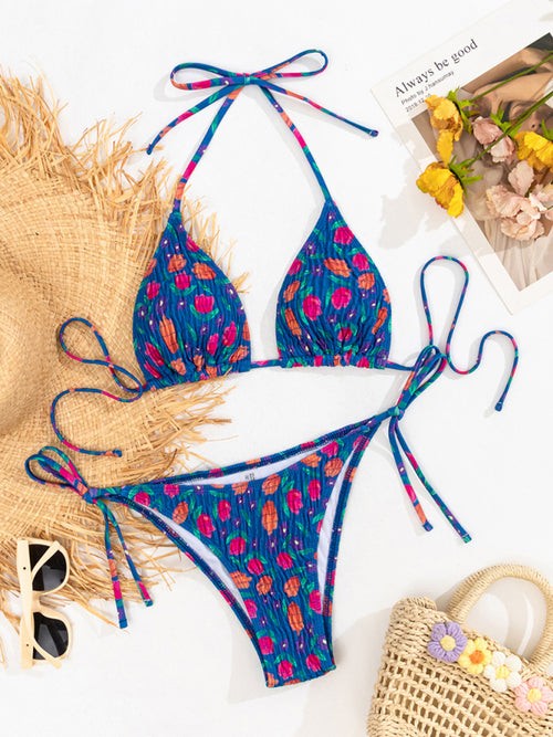 Lace-Up Pleated Bikini Delight