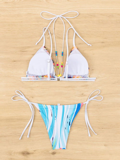 Triangle Swimsuit with Beaded Ties