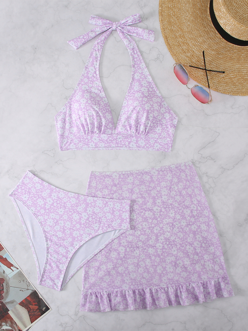 Floral Fantasy Three-Piece Bikini Set
