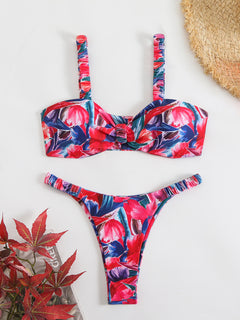 Floral Halter Suspender Bikini Set