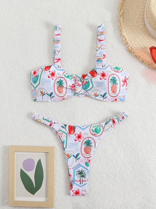 Floral Halter Suspender Bikini Set