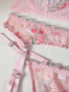 Seductive Embroidered Mesh Lingerie Set