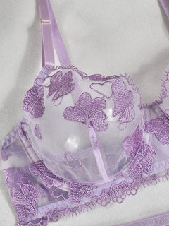 Embroidered Heart-Shaped Lingerie Set