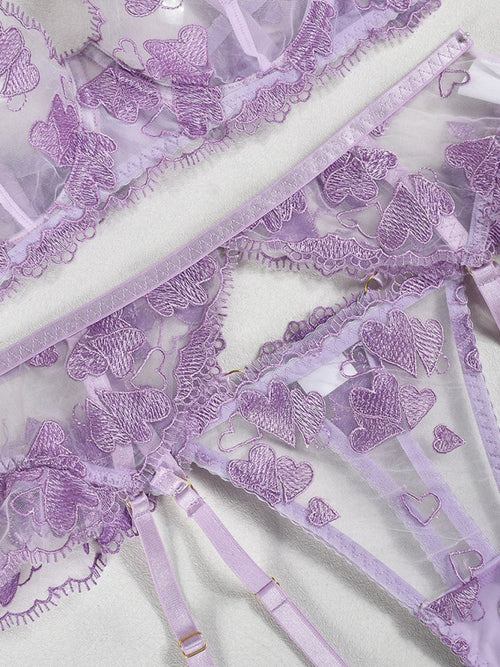 Embroidered Heart-Shaped Lingerie Set