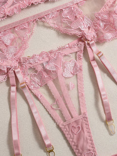 Embroidered Heart-Shaped Lingerie Set