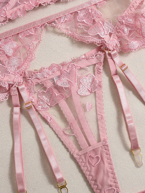 Embroidered Heart-Shaped Lingerie Set
