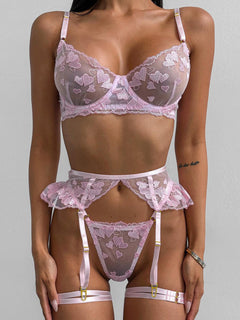 Embroidered Heart-Shaped Lingerie Set