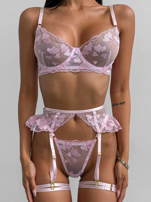 Embroidered Heart-Shaped Lingerie Set