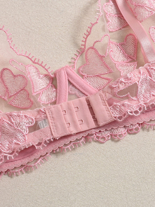 Embroidered Heart-Shaped Lingerie Set