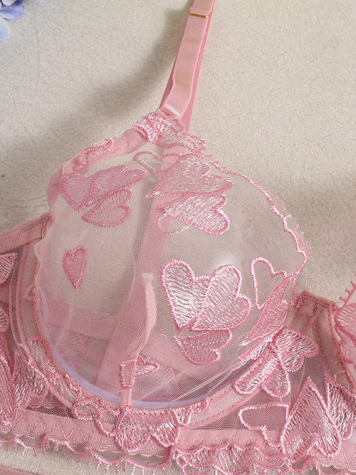 Embroidered Heart-Shaped Lingerie Set