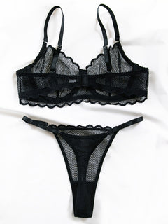Seductive Hollow Wave Lace Set