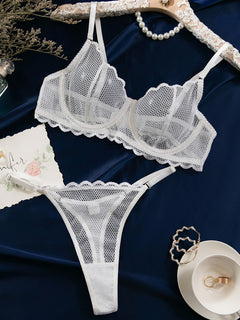 Seductive Hollow Wave Lace Set