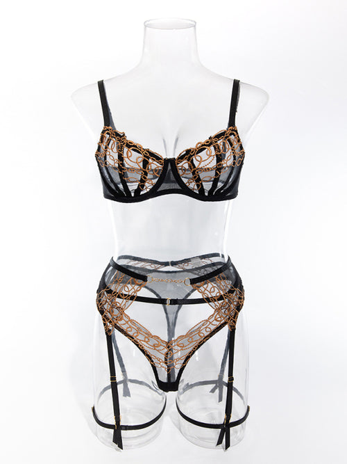 Enchanting Gold Lace Lingerie Set