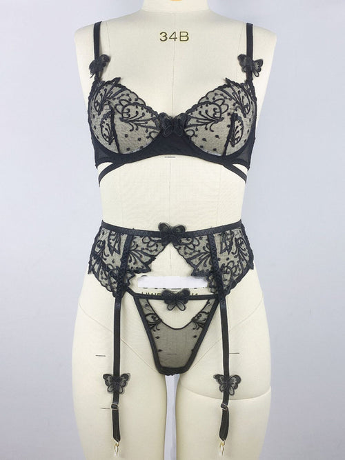 Luxe Butterfly Embroidered Lingerie Set
