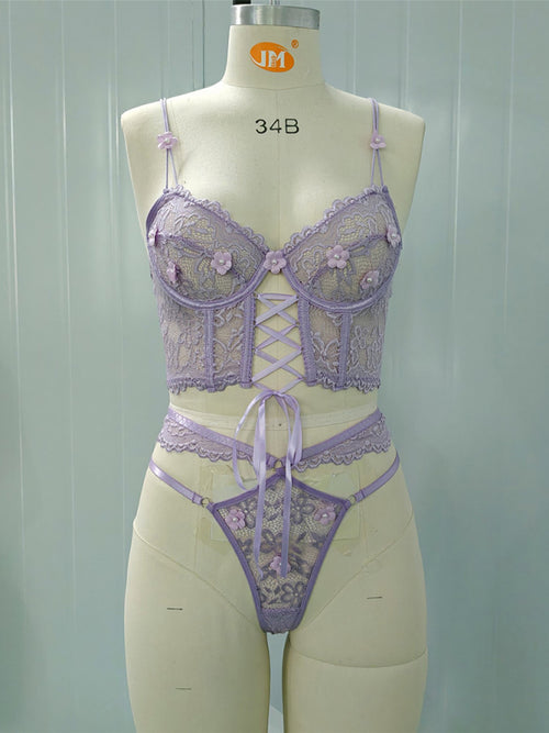 Floral Elegance Lace Bra Set