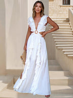 Backless Ruffle Slit Maxi Dress