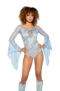 Fishnet/Mesh Sequin Flair Sleeve Top