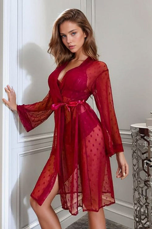 French Dot Mesh Robe and Bra Set
