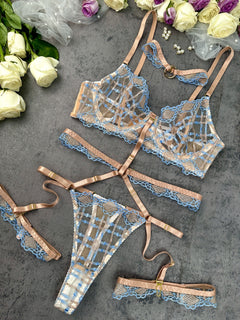 Sophia Blue & Beige Plaid Lingerie Set