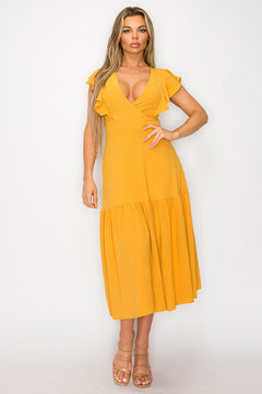 Long Dress With Short Ruffle Sleeves